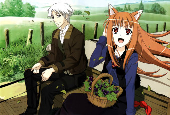 Картинка аниме spice+and+wolf spice and wolf девушка парень ягоды horo повозка корзинка craft lawrence