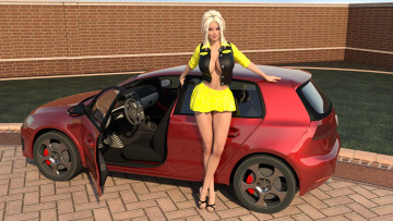 Картинка автомобили 3d+car&girl автомобиль фон взгляд девушка