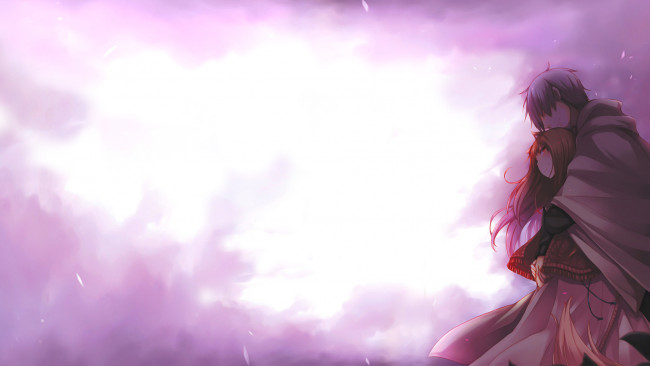 Обои картинки фото аниме, spice and wolf, spice, and, wolf, фон, ayakura, juu, девушка, парень, пара, арт, horo, craft, lawrence