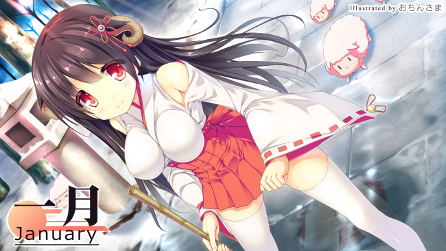 Обои картинки фото аниме, животные,  существа, барашки, рожки, девушка, арт, ochinsama