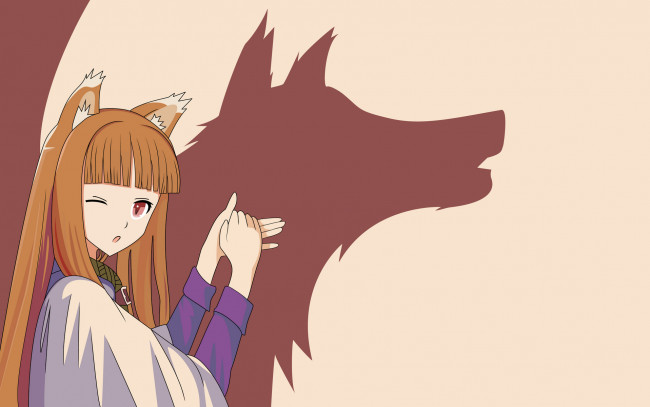 Обои картинки фото аниме, spice and wolf, арт, тень, волк, девушка, horo, spice, and, wolf