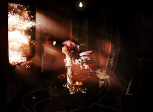 Картинка аниме touhou девушка взгляд фон