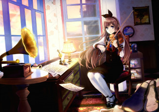 Картинка аниме музыка фон взгляд девушка