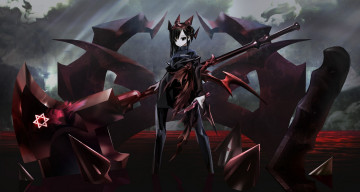 Картинка аниме оружие +техника +технологии арт tokiya девушка коса вода знак