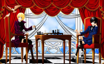 Картинка black+butler аниме kuroshitsuji девушки взгляд фон