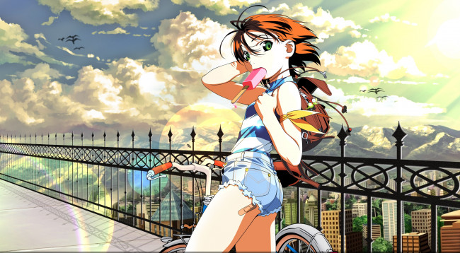 Обои картинки фото starship girl yamamoto yohko, аниме, взгляд, девушка, фон