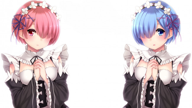 Обои картинки фото аниме, re,  zero kara hajimeru isekai seikatsu, фон, взгляд, девушки