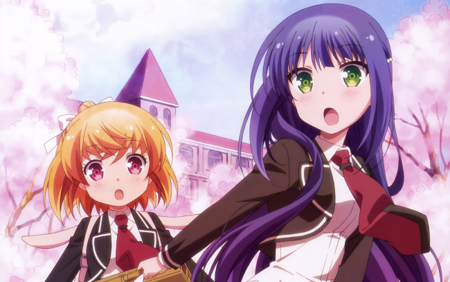 Обои картинки фото аниме, anne happy, фон, взгляд, девушки