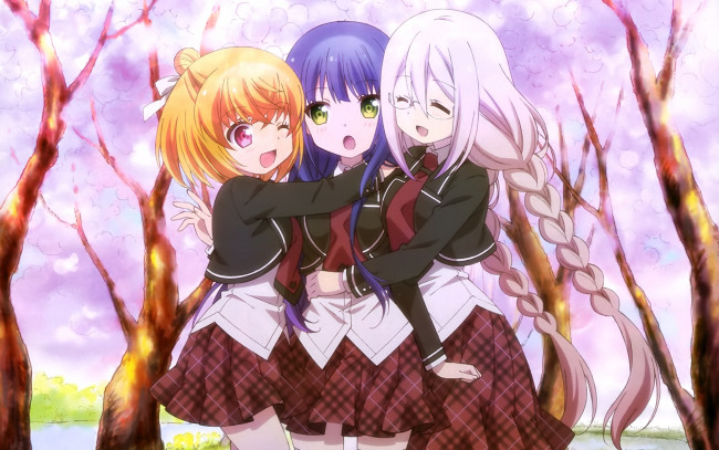 Обои картинки фото аниме, anne happy, взгляд, девушки, фон