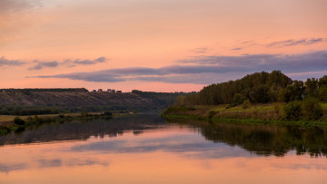 Картинка природа реки озера закат река облака деревья дома