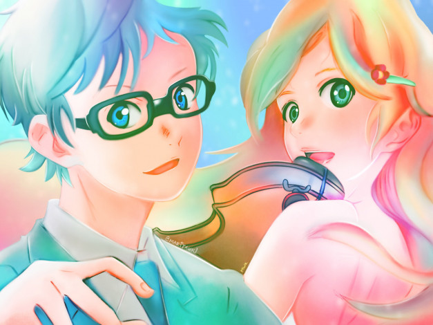 Обои картинки фото аниме, shigatsu wa kimi no uso, двое
