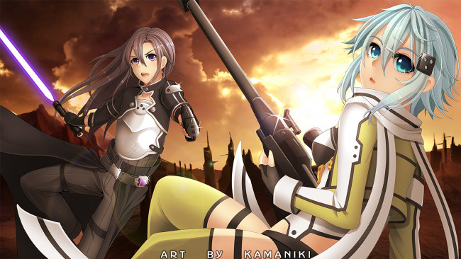 Обои картинки фото аниме, sword art online, двое