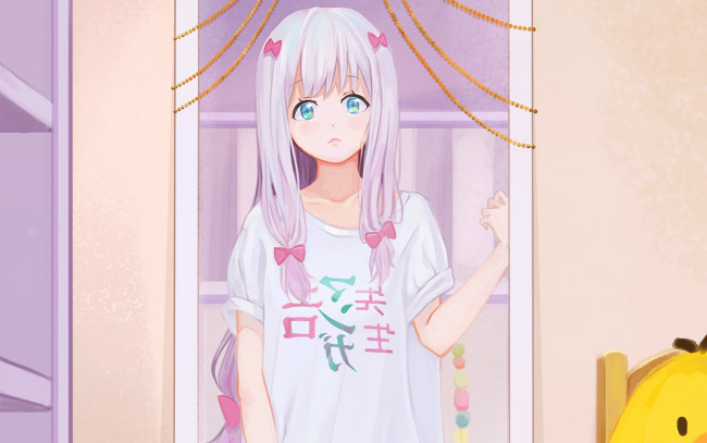 Обои картинки фото аниме, eromanga-sensei, девушка, фон, взгляд