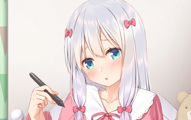 Обои картинки фото аниме, eromanga-sensei, взгляд, фон, девушка