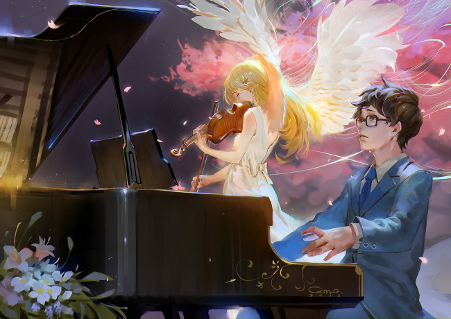 Обои картинки фото аниме, shigatsu wa kimi no uso, двое