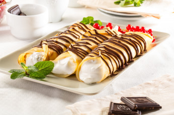 Картинка еда блины +оладьи шоколад блинчики десерт мята