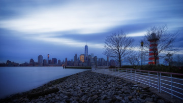 Картинка города -+панорамы blue утро джерси-сити jersey city