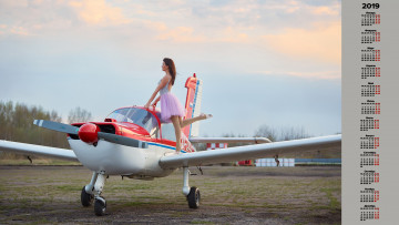 обоя календари, авиация, девушка, самолет