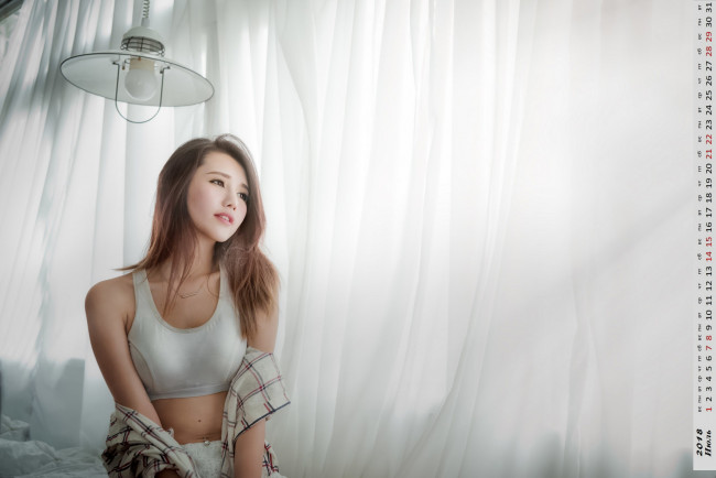 Обои картинки фото календари, девушки, лампа, взгляд, азиатка