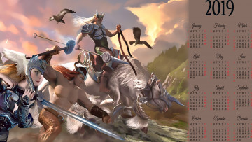 Картинка календари фэнтези животное лошадь птица женщина calendar конь мужчина человек