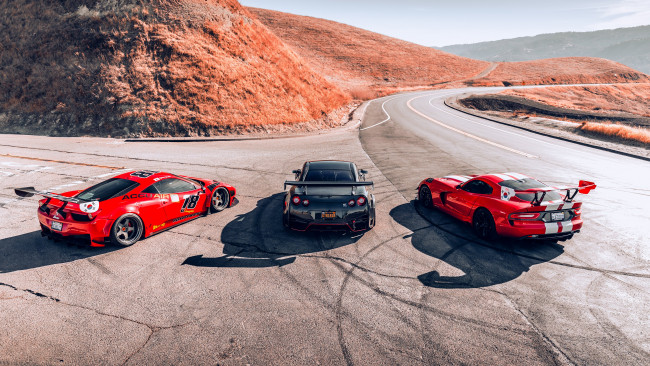 Обои картинки фото автомобили, разные вместе, ferrari, nissan, dodge