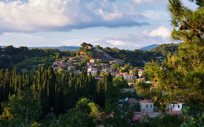 Обои картинки фото города, - панорамы, горы, город, облака