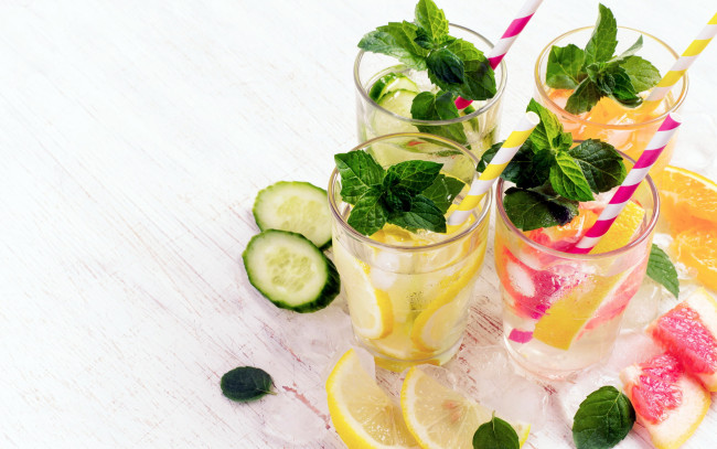 Обои картинки фото еда, напитки, мята, лимонад, огурец