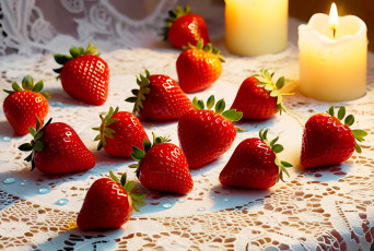 Картинка 3д+графика еда- food клубника ягоды свечи