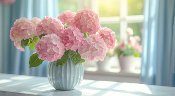 Картинка 3д+графика цветы+ flowers ваза букет розовая гортензия