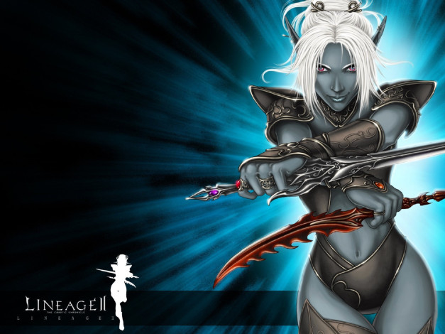 Обои картинки фото видео игры, lineage ii,  the chaotic chronicle, эльфийка, дроу, оружие, кинжалы