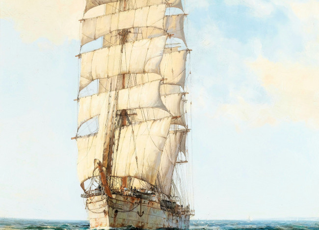 Обои картинки фото рисованное, montague dawson, корабль, парусник, море
