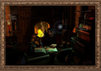 Картинка 3д графика people люди очаг книги мужчина