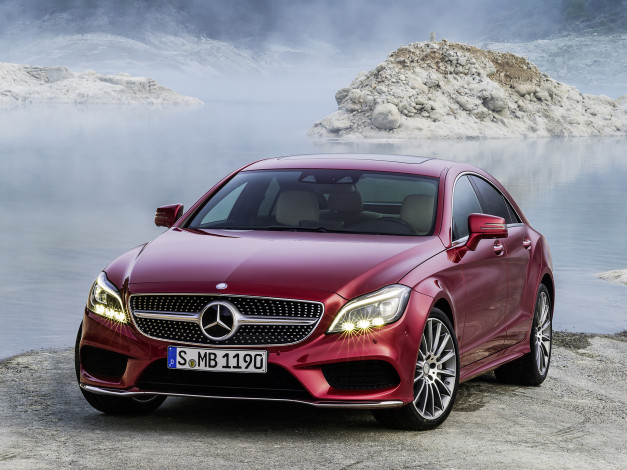 Обои картинки фото автомобили, mercedes-benz, красный, 2014, г, с218, package, sports, amg, cls, 500, 4matic