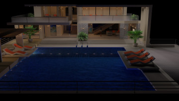 Картинка 3д+графика реализм+ realism шизлонг бассейн