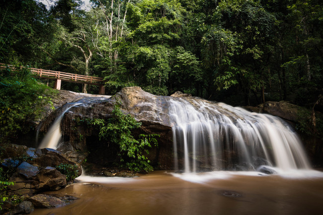 Обои картинки фото природа, водопады, водопад, лес, река