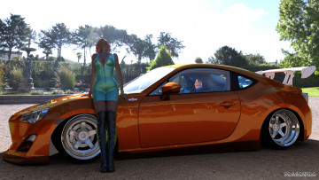 Картинка 3д+графика люди-авто мото+ people-+car+ +moto взгляд девушка фон