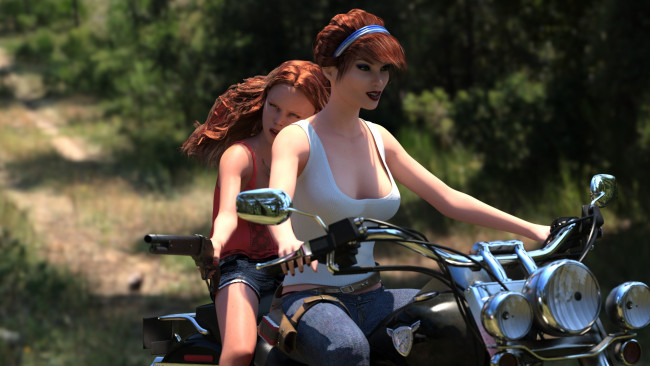 Обои картинки фото 3д графика, люди-авто, мото , people- car ,  moto, фон, взгляд, девушки