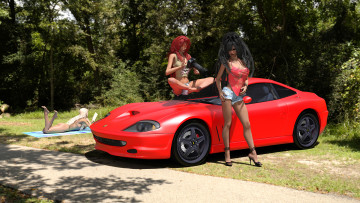 Картинка 3д+графика люди-авто мото+ people-+car+ +moto девушки взгляд фон