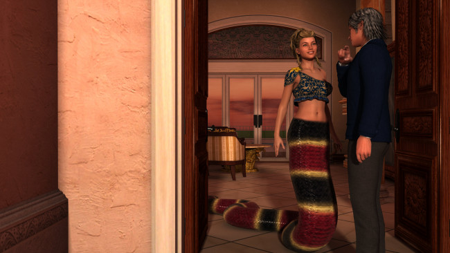 Обои картинки фото 3д графика, существа , creatures, девушка, взгляд, фон