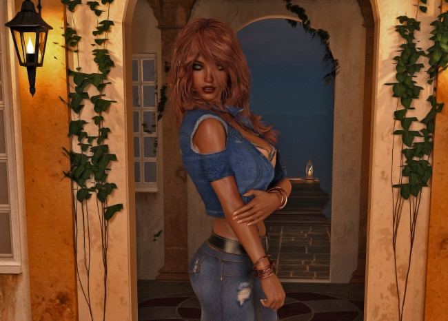 Обои картинки фото 3д графика, люди , people, девушка, взгляд, фон