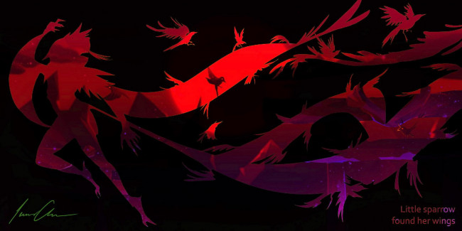 Обои картинки фото видео игры, league of legends, силуэт, птицы, blood, moon, taliyah