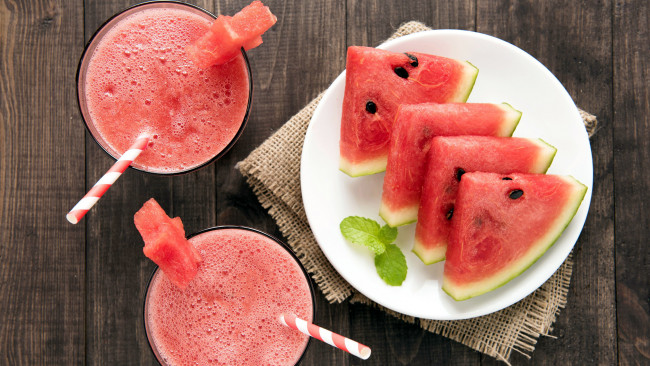 Обои картинки фото еда, арбуз, ломтики, смузи
