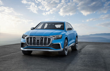 Картинка audi+q8+2018 автомобили audi голубой площадка горы