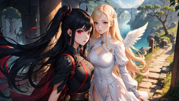 Картинка аниме ангелы +демоны нейросети графика нейроарт ai art нейронные сети рисунки нейро искусство