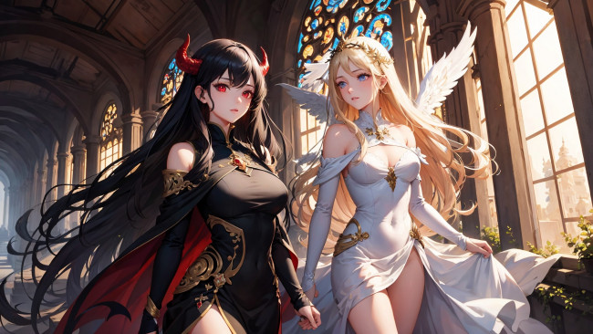 Обои картинки фото аниме, ангелы,  демоны, нейросети, графика, нейроарт, ai, art, нейронные, сети, рисунки, нейро, искусство