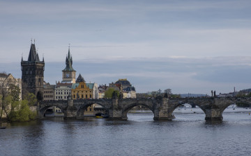 обоя города, прага , чехия, река, мост
