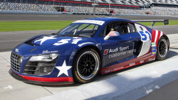 обоя audi r8 grand-am 24h daytona, автомобили, audi, синий, стадион, траса