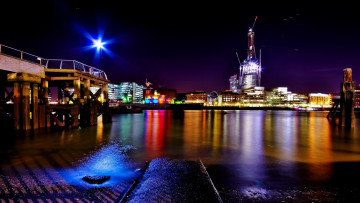 обоя города, париж , франция, огни, река, здания