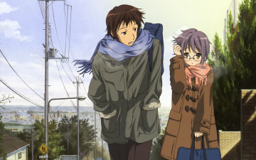 Картинка аниме the melancholy of haruhi suzumiya девушка парень