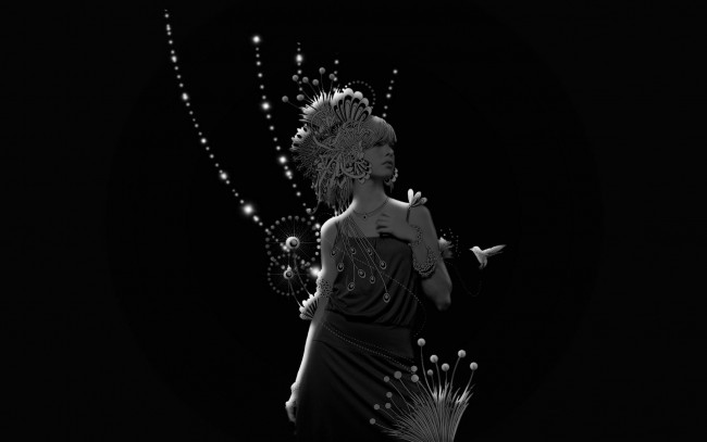 Обои картинки фото векторная, графика, птица, девушка